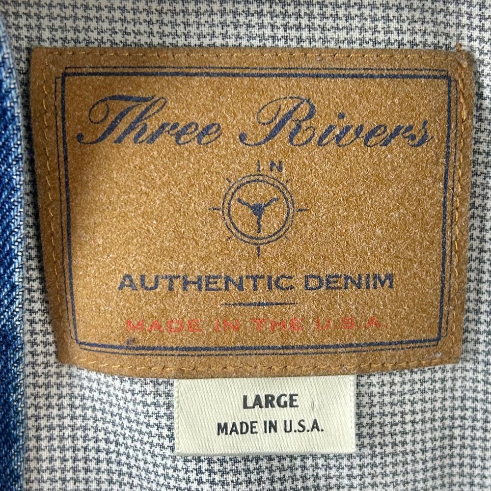 Vintage 90s NASCAR Three Rivers Denim Varsity Jacket Men Large Blue Tan USA Made - Picture 13 of 13